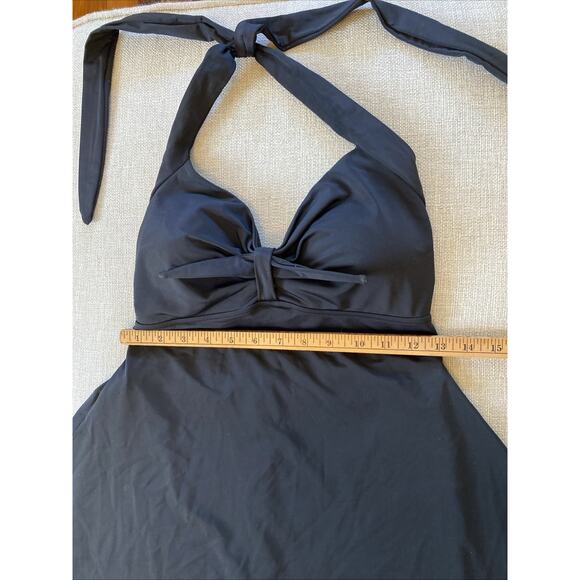 Cocoship Pin Up Retro One Pc SwimSuit Dress US Size L Black Floral Rockabilly - Picture 3 of 7